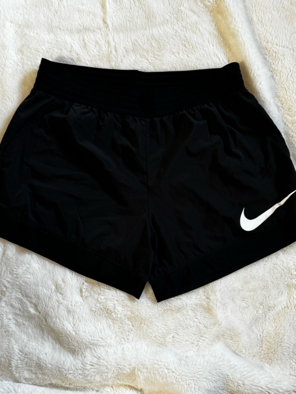 Nike Black Athletic Running Shorts with White Swoosh